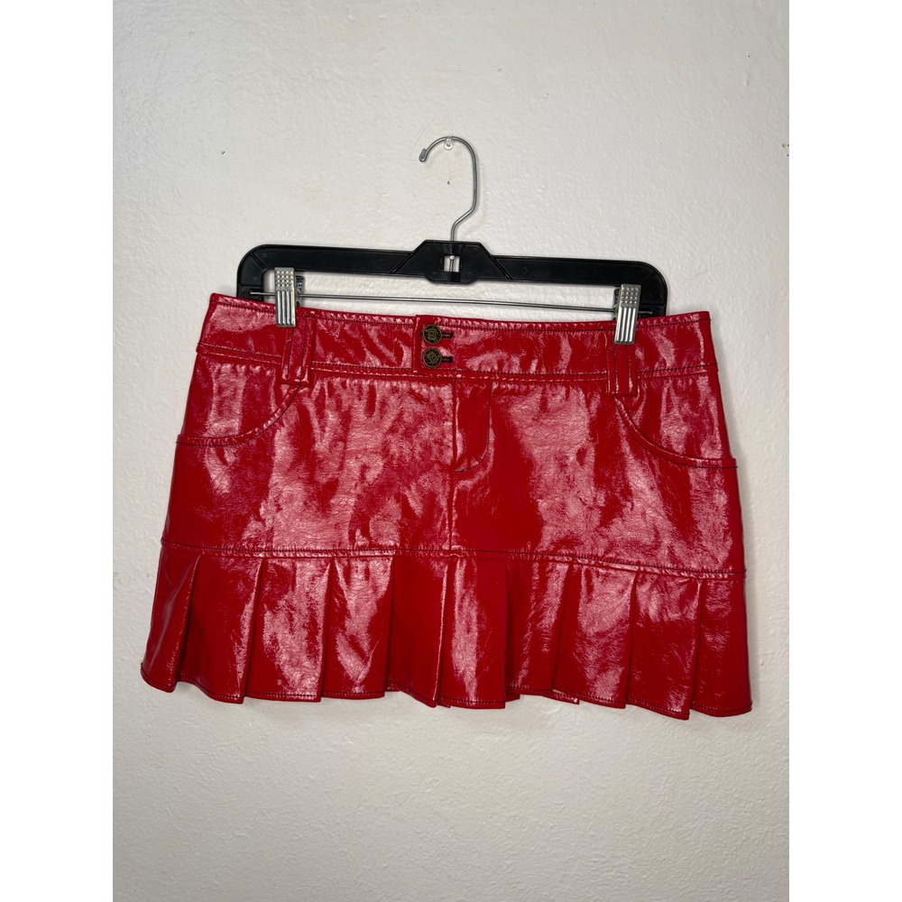 Tunnel Vision Women's Large Cherry Red Faux Leather Mini Skirt Y2K Punk Clubwear